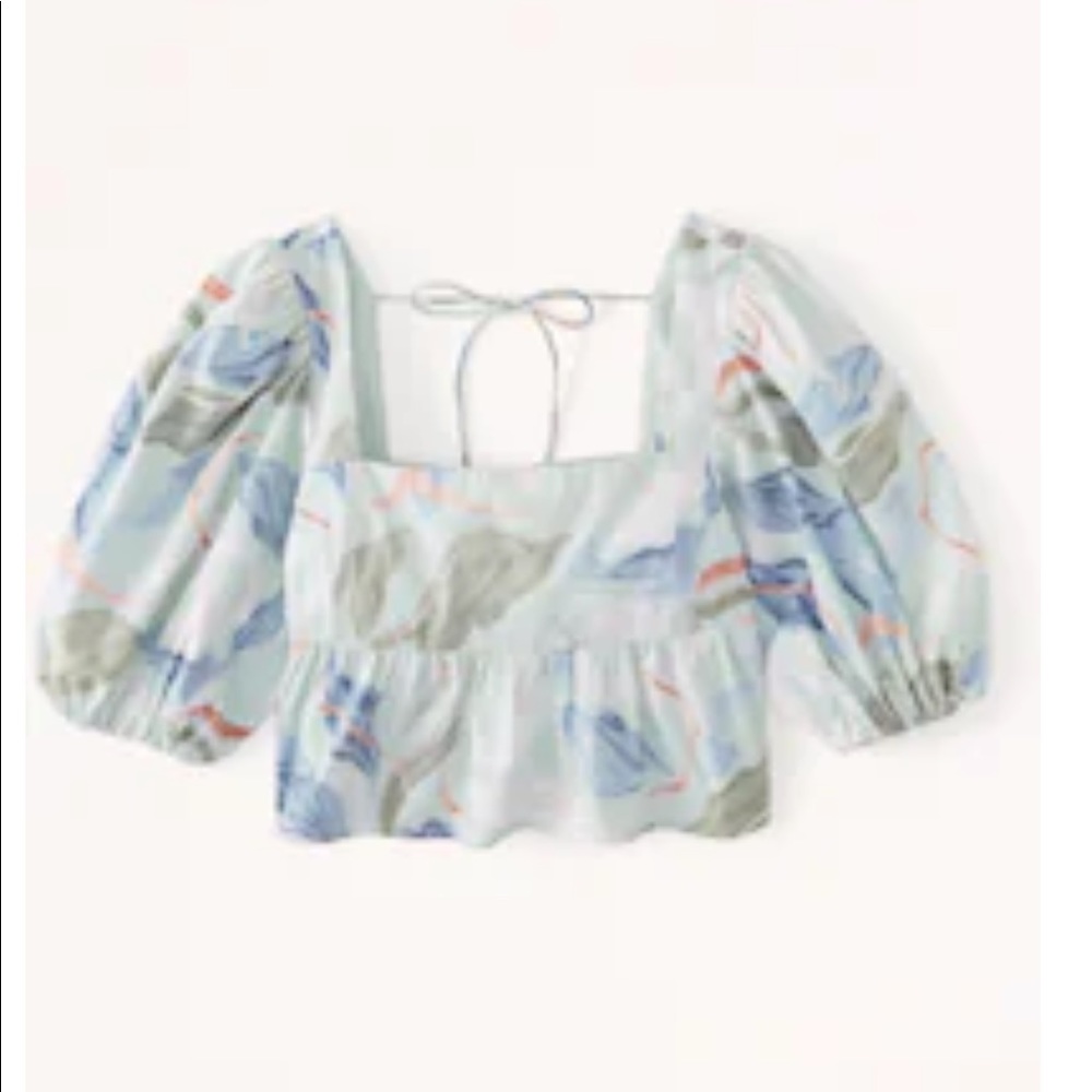 Abercrombie & Fitch puff sleeve square neck top size small in light blue print